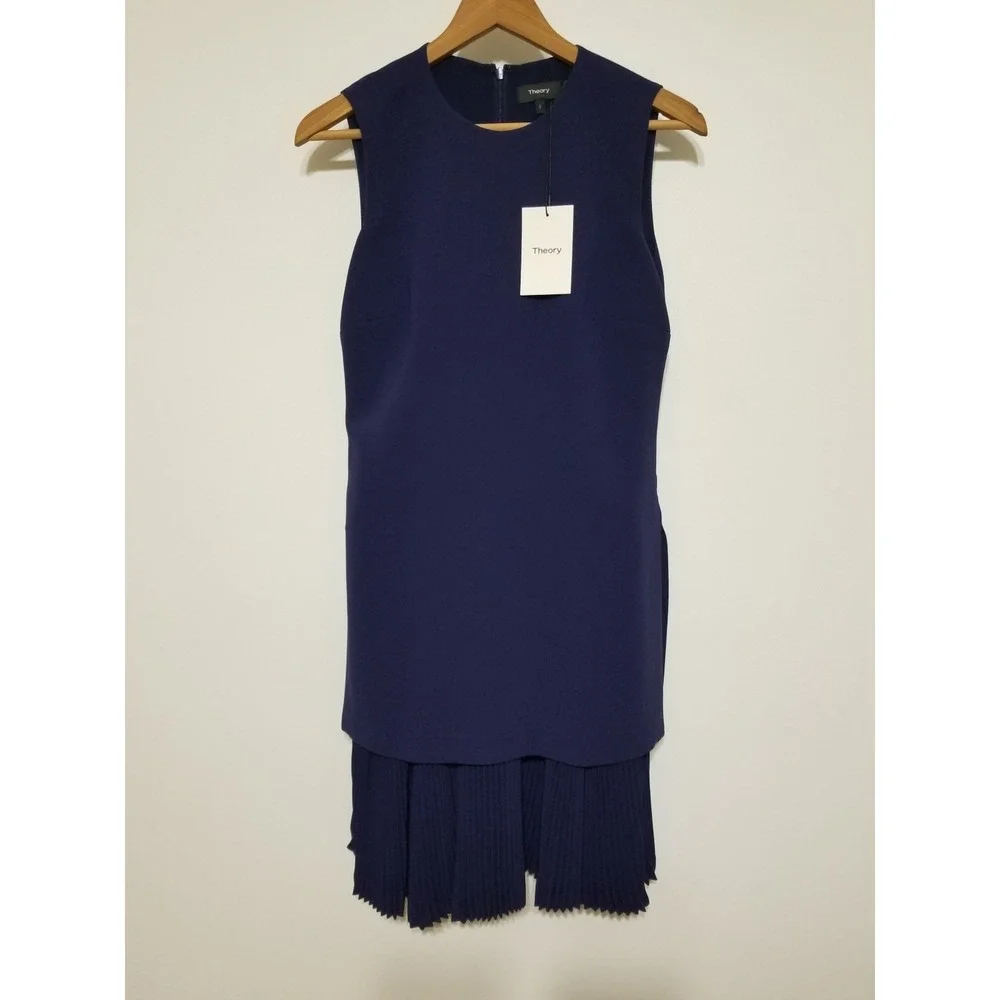 Theory‎ Malkan P Winslow Crepe Layered Pleated Dress Sea Blue NWT Size 2 $395